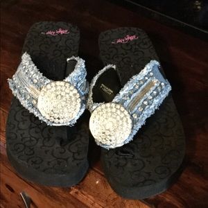 Denim Rhinestone Flip Flops